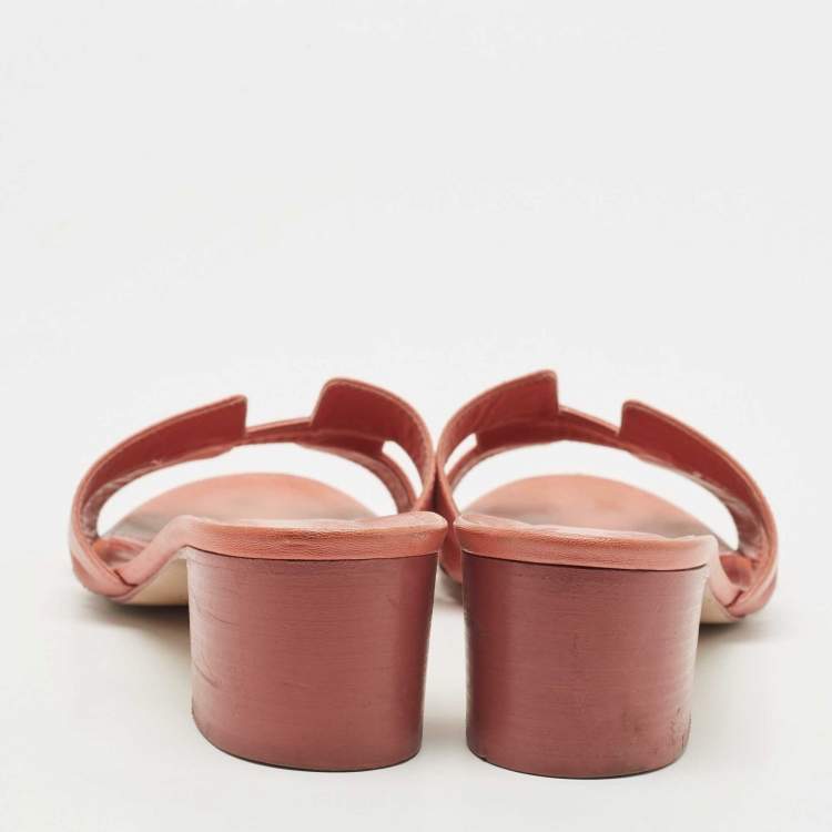 Pre Owned Hermes Pink Leather Oasis Slide Sandals Size 38