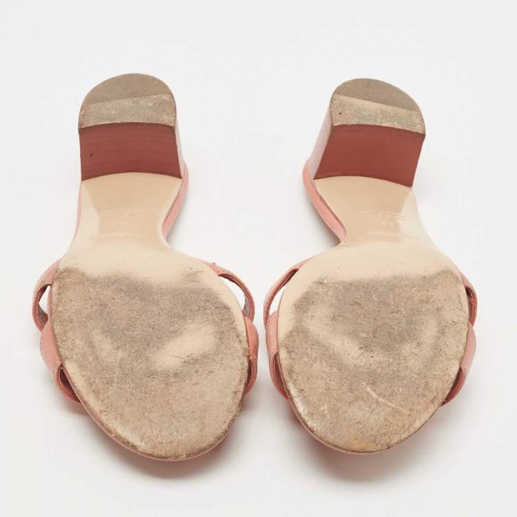 Pre Owned Hermes Pink Leather Oasis Slide Sandals Size 38