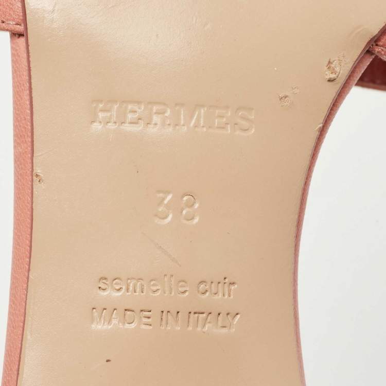 Pre Owned Hermes Pink Leather Oasis Slide Sandals Size 38