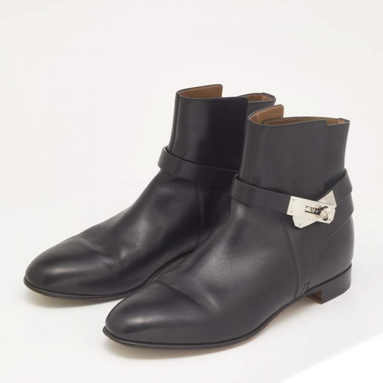 مملوكة مسبقًا Hermes Black Leather Neo Ankle Boots Size 38