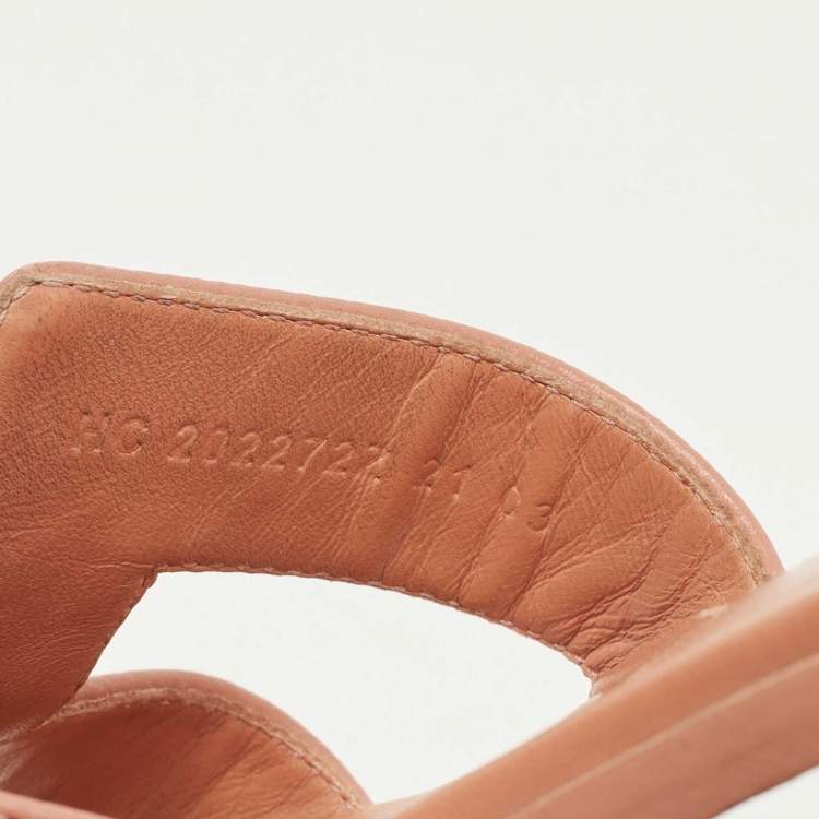 Pre Owned Hermes Pink Leather Oran Flat Slides Size 38