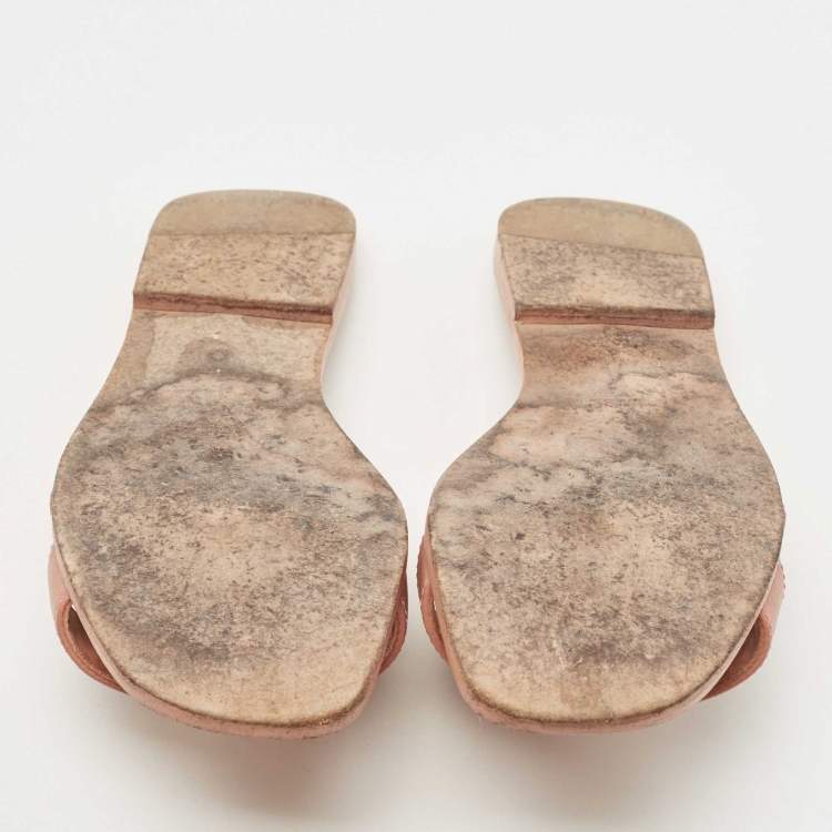 Pre Owned Hermes Pink Leather Oran Flat Slides Size 38