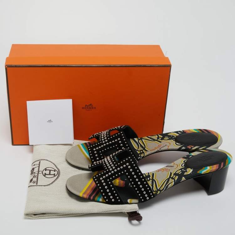 Pre Owned Hermes Black Suede Oasis Slide Sandals Size 42 