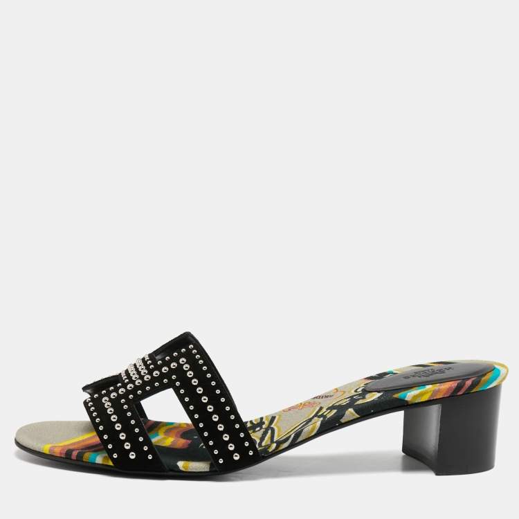 Pre Owned Hermes Black Suede Oasis Slide Sandals Size 42 