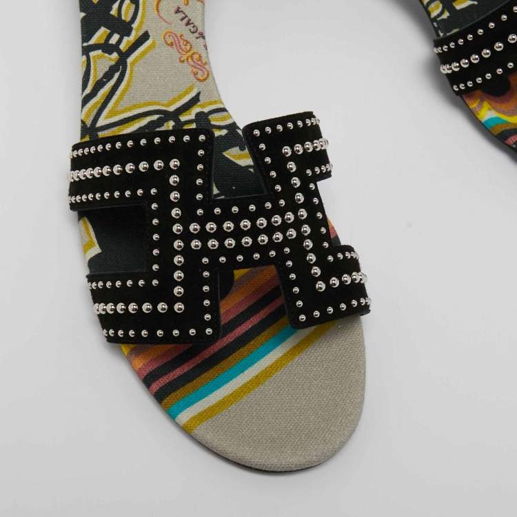 Pre Owned Hermes Black Suede Oasis Slide Sandals Size 42 