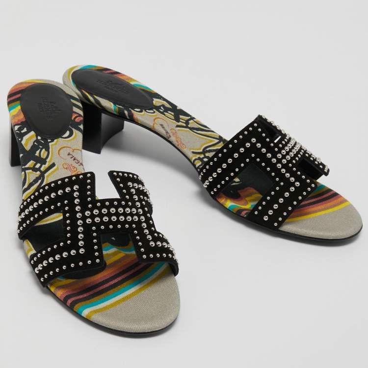 Pre Owned Hermes Black Suede Oasis Slide Sandals Size 42 