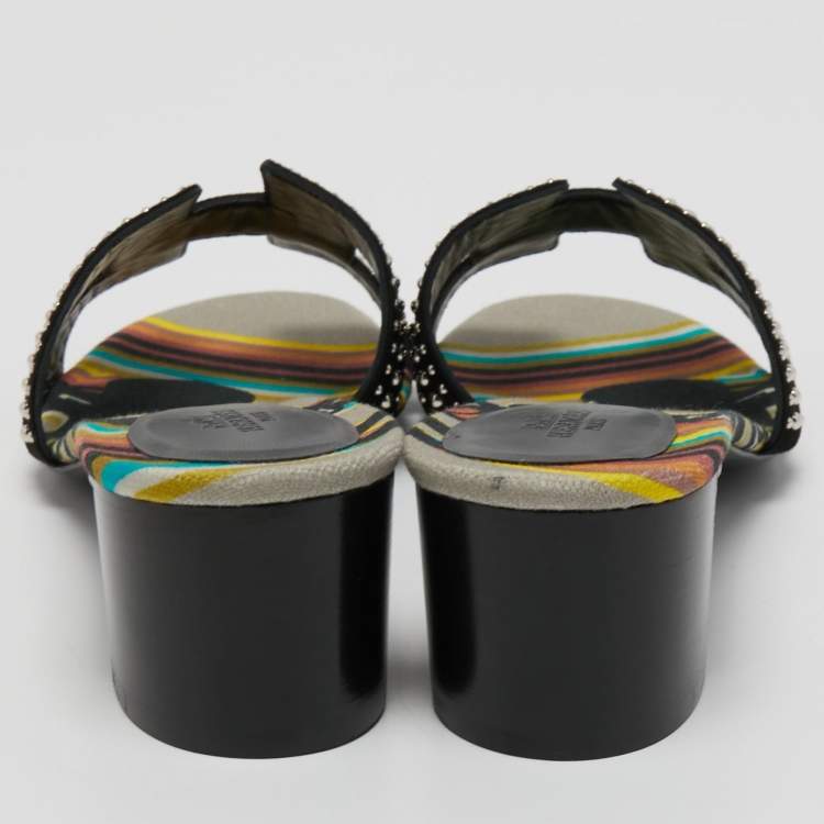 Pre Owned Hermes Black Suede Oasis Slide Sandals Size 42 