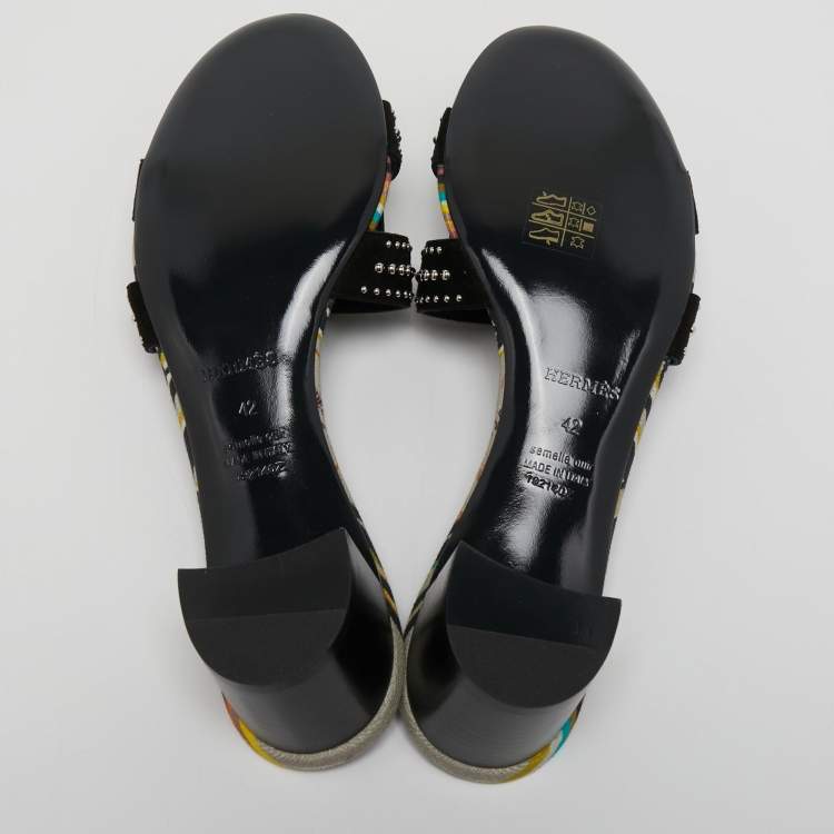 Pre Owned Hermes Black Suede Oasis Slide Sandals Size 42 