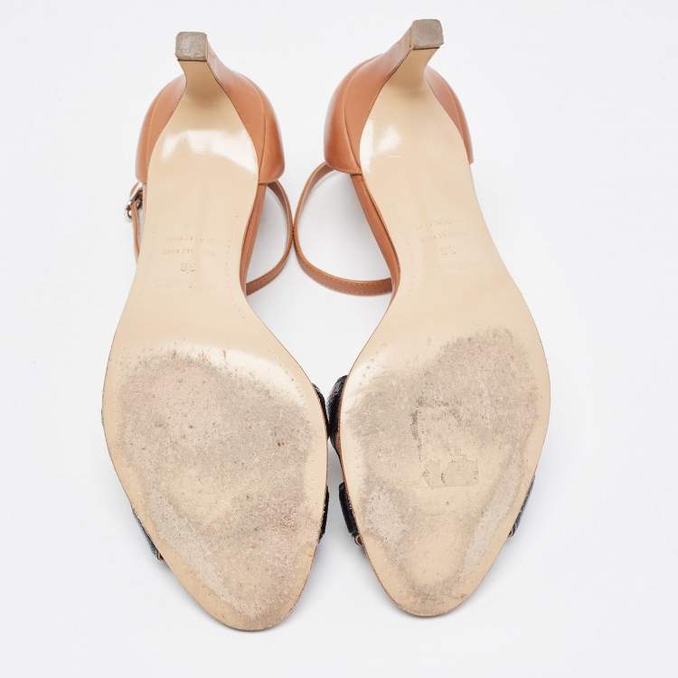 Pre Owned Hermes Black/Brown Patent and Leather Premiere Sandals Size 38