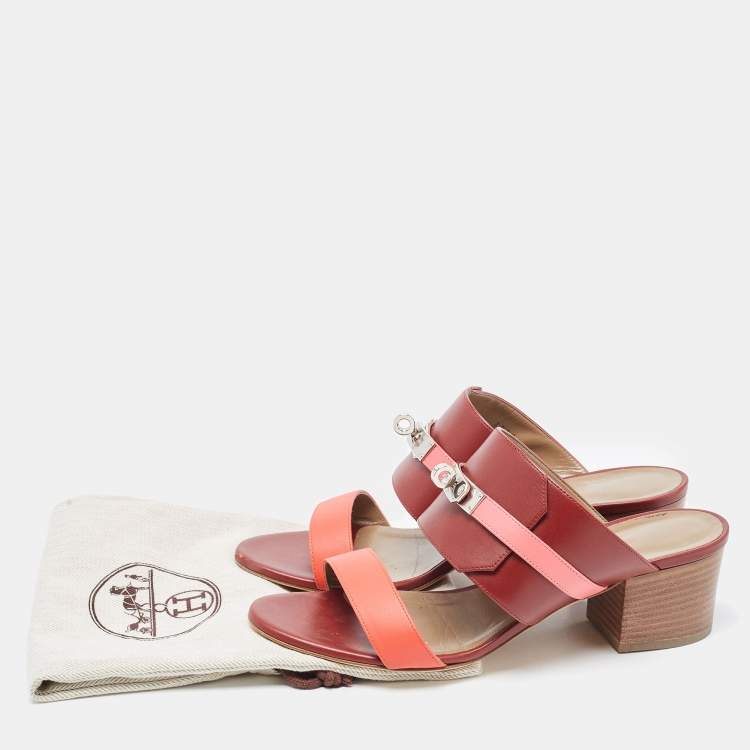 Pre Owned Hermes Tricolor Leather Ovation Sandals Size 38.5