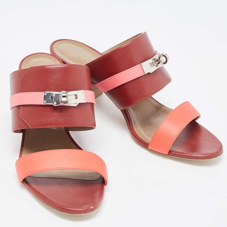Pre Owned Hermes Tricolor Leather Ovation Sandals Size 38.5