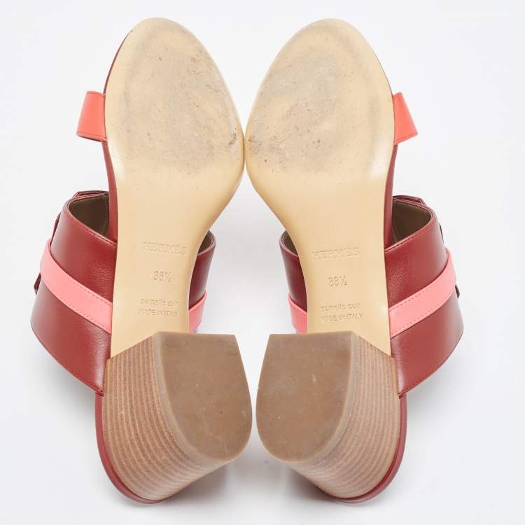 Pre Owned Hermes Tricolor Leather Ovation Sandals Size 38.5