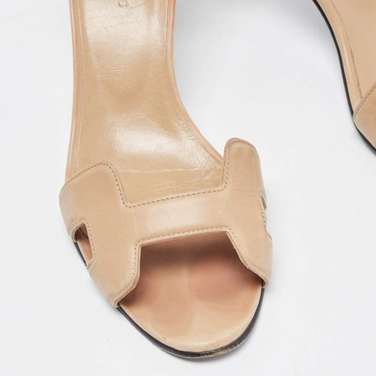 Pre Owned Hermes Brown Leather Premiere Ankle Strap Sandals Size 38