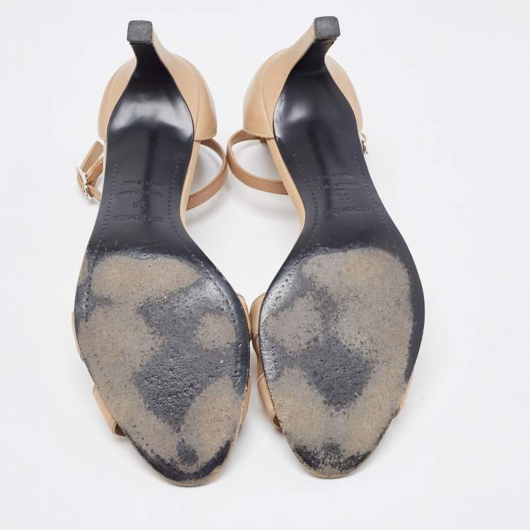 Pre Owned Hermes Brown Leather Premiere Ankle Strap Sandals Size 38