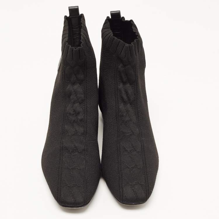Pre Owned Hermes Black Knit Fabric Duo Ankle Boots Size 37