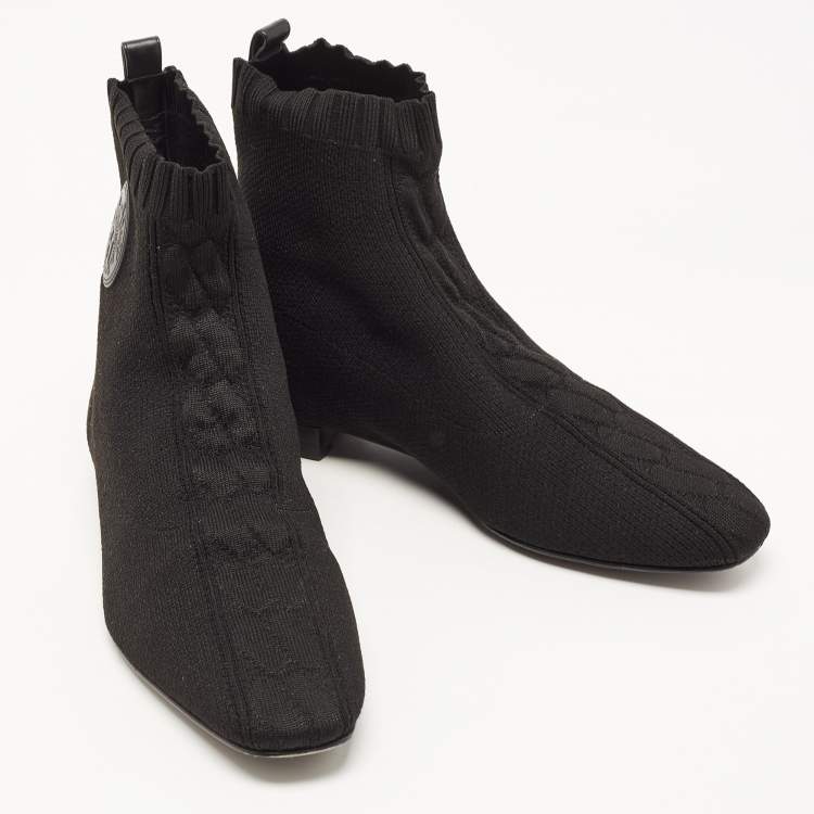 Pre Owned Hermes Black Knit Fabric Duo Ankle Boots Size 37