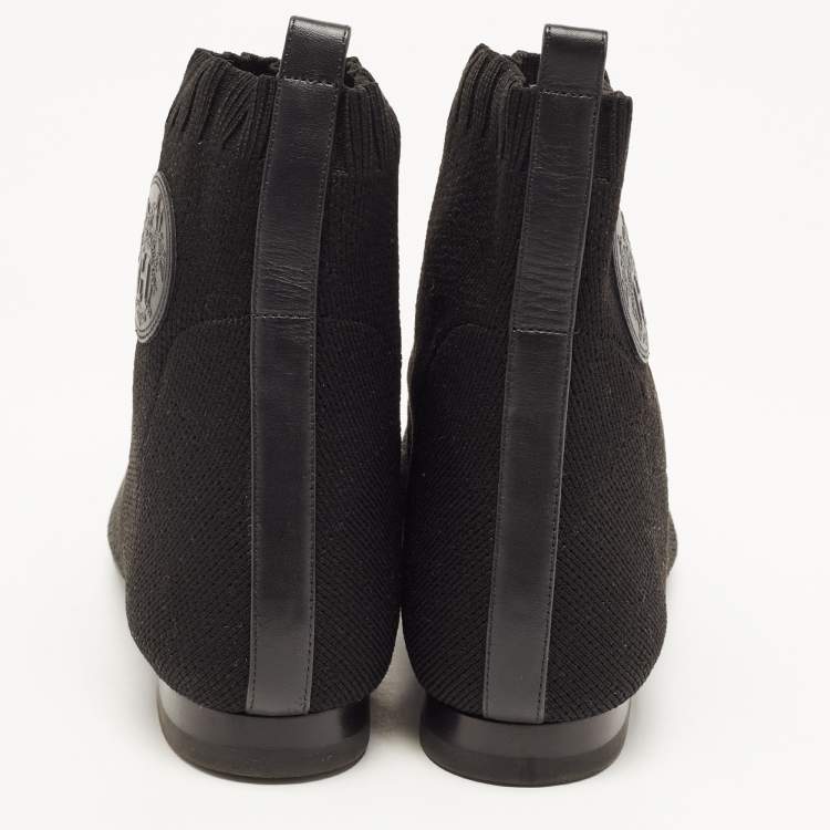 Pre Owned Hermes Black Knit Fabric Duo Ankle Boots Size 37