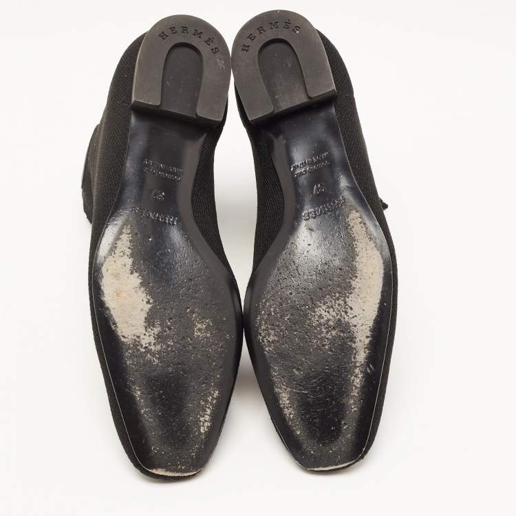 Pre Owned Hermes Black Knit Fabric Duo Ankle Boots Size 37