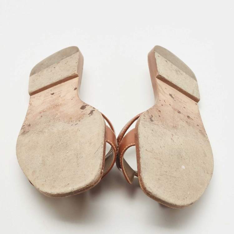 Pre Owned Hermes Brown Leather Oran Sandals Size 39