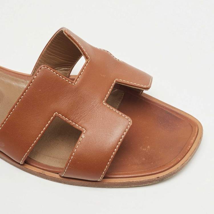 Pre Owned Hermes Brown Leather Oran Sandals Size 39