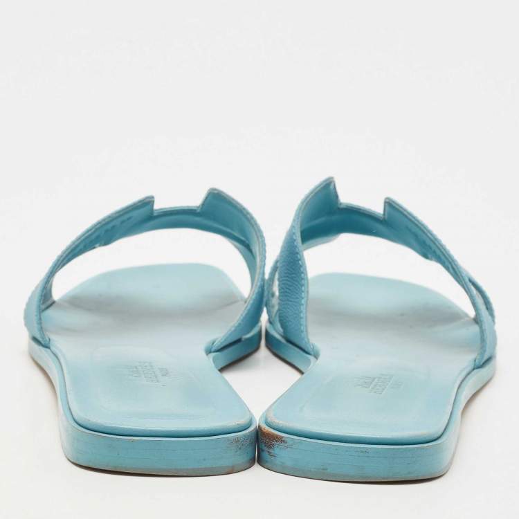 Pre Owned Hermes Blue Leather Oran Sandals Size 39.5