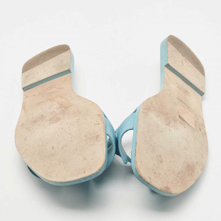 Pre Owned Hermes Blue Leather Oran Sandals Size 39.5