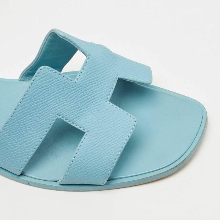 Pre Owned Hermes Blue Leather Oran Sandals Size 39.5