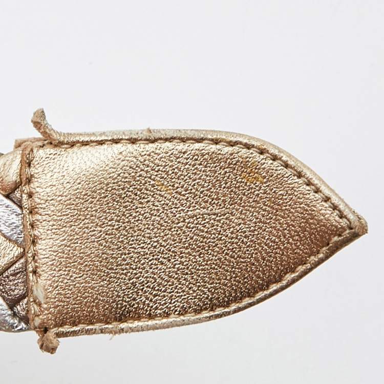 Pre Owned Hermes Metallic Woven Leather Sophia Espadrille Wedge Sandals Size 39