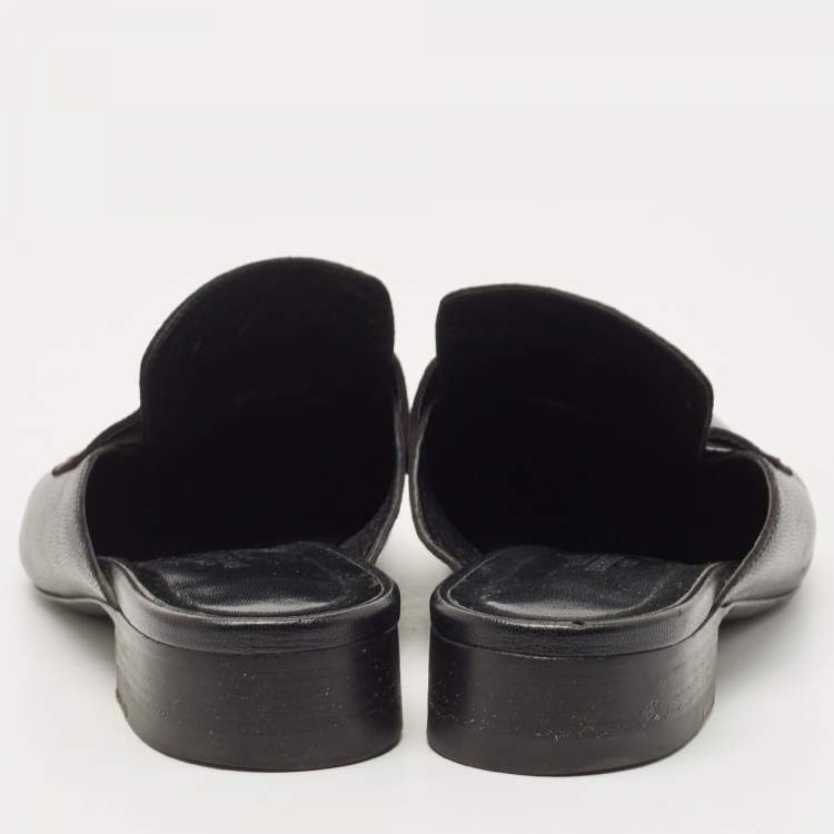 Pre Owned Hermes Black Leather Vincennes Mules Size 38