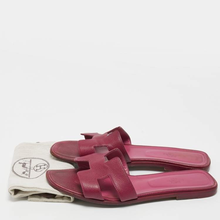 Pre Owned Hermes Purple Leather Oran Flat Slides Size 42