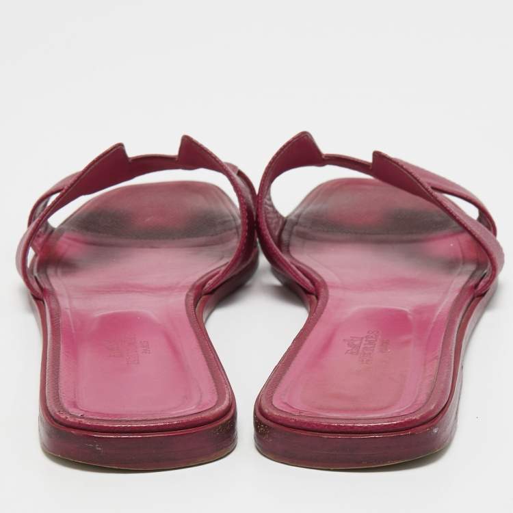 Pre Owned Hermes Purple Leather Oran Flat Slides Size 42