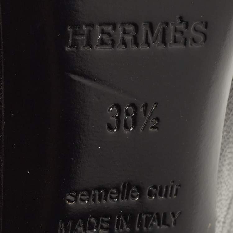 Pre Owned Hermes Black Leather Paradis Block Heel Mule Sandals Size 38.5