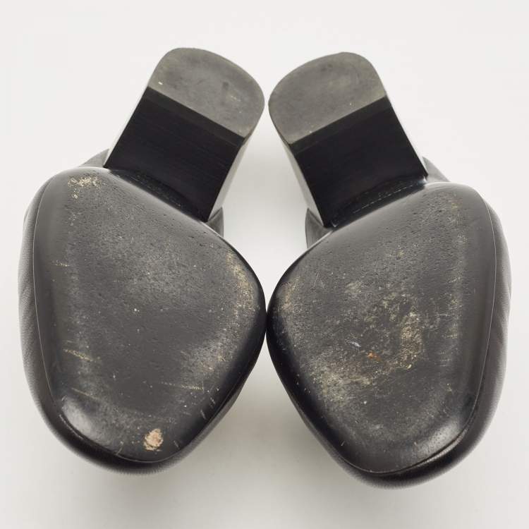 Pre Owned Hermes Black Leather Paradis Block Heel Mule Sandals Size 38.5