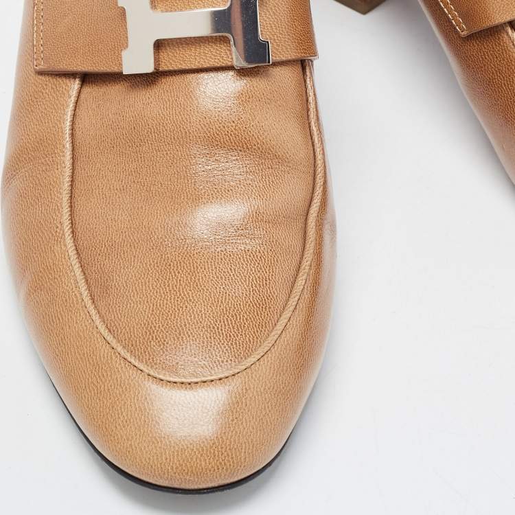 Pre Owned Hermes Brown Leather Oz Mules Size 38.5  