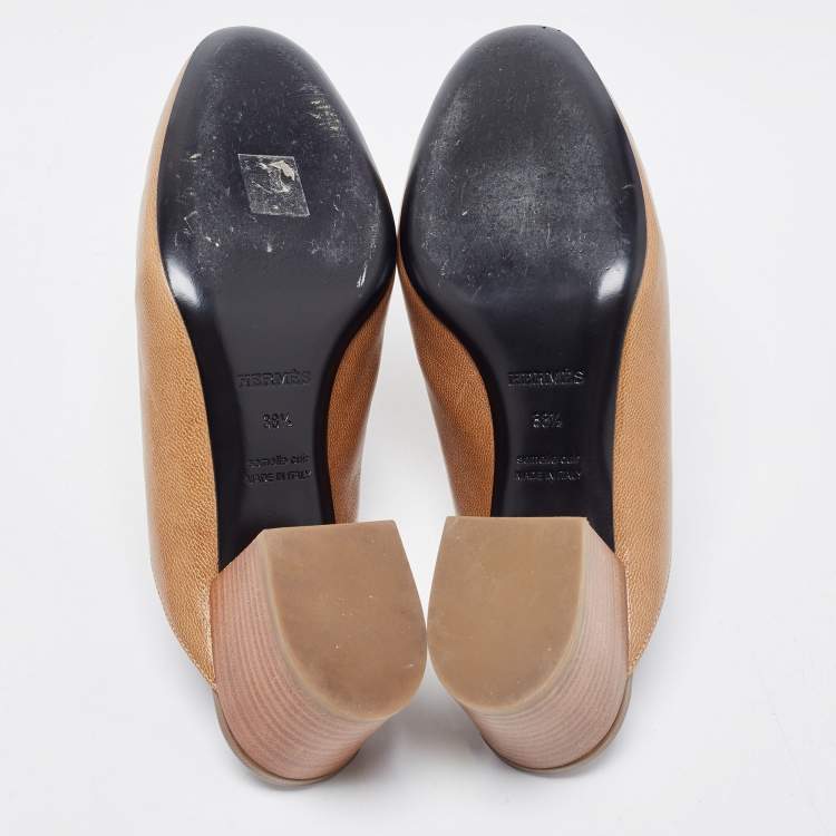 Pre Owned Hermes Brown Leather Oz Mules Size 38.5  