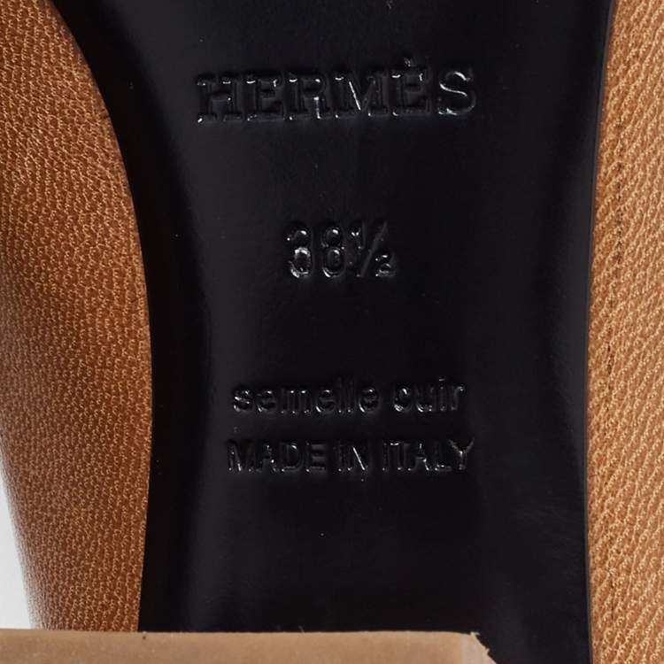 Pre Owned Hermes Brown Leather Oz Mules Size 38.5  