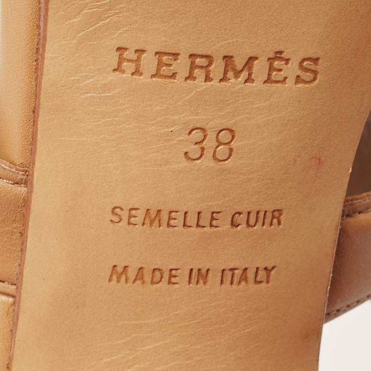 Pre Owned Hermes Brown Leather Strappy Slingback Sandals Size 38