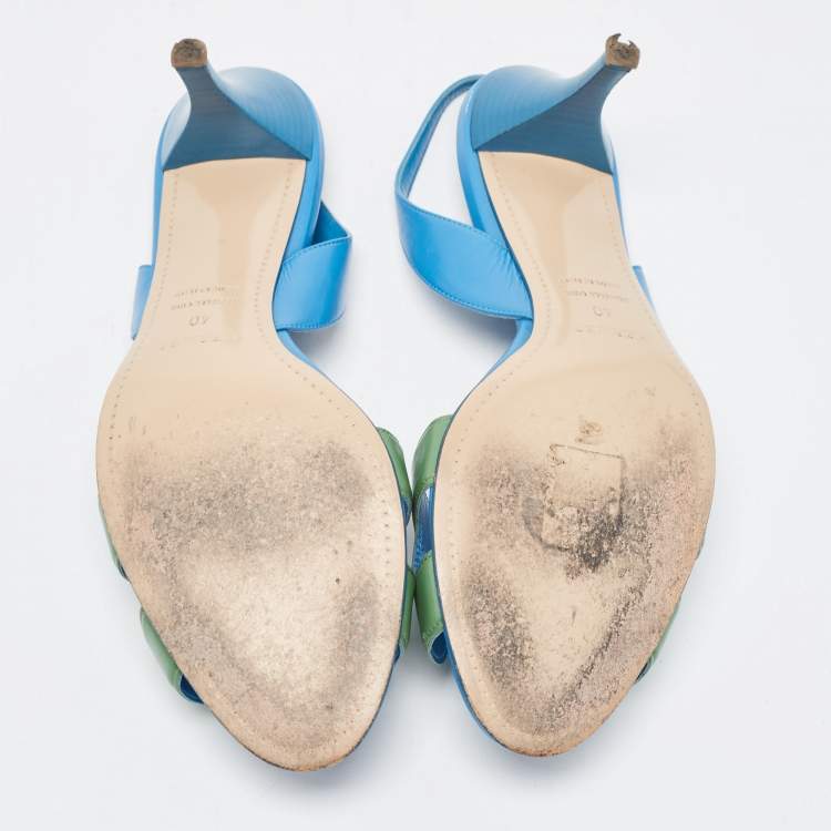 Pre Owned Hermes Blue/Green Leather Night Slingback Sandals Size 40