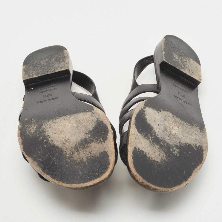 Pre Owned Hermes Black Leather Studded Slingback Sandals Size 37.5
