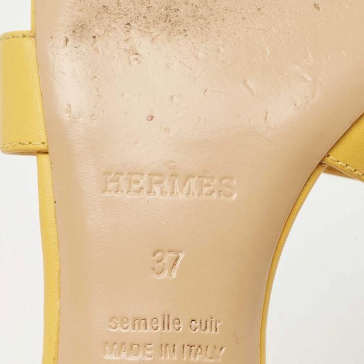 Pre Owned Hermes Yellow Leather Oasis Slide Sandals Size 37