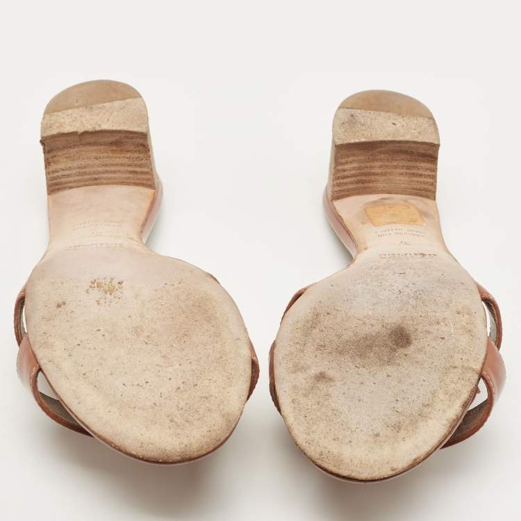Pre Owned Hermes Brown Leather Oasis Slide Sandals Size 37