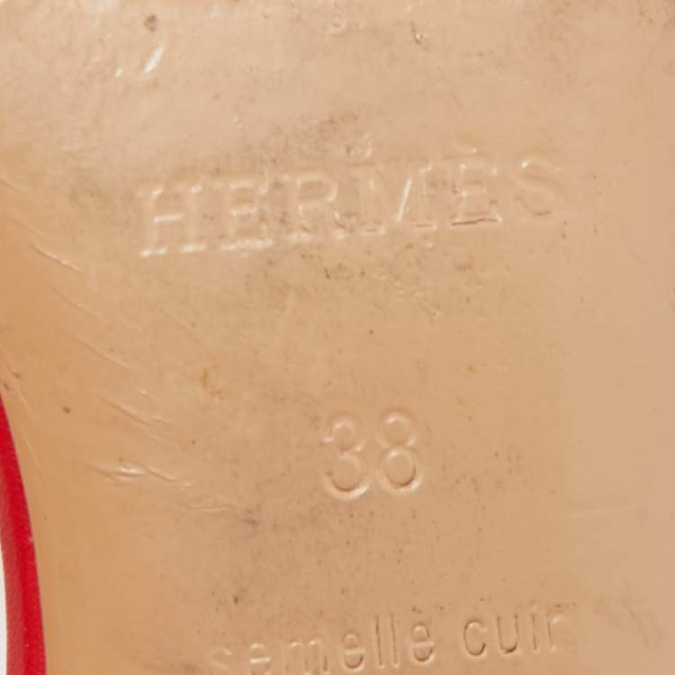 Pre Owned Hermes Red Leather Oasis Slide Sandals Size 38