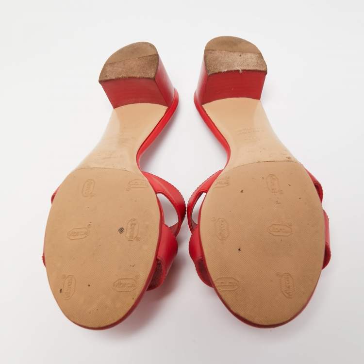 Pre Owned Hermes Red Leather Oasis Slide Sandals Size 38