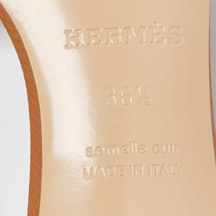 Pre Owned Hermes Brown Leather Oasis Slide Sandals Size 36.5