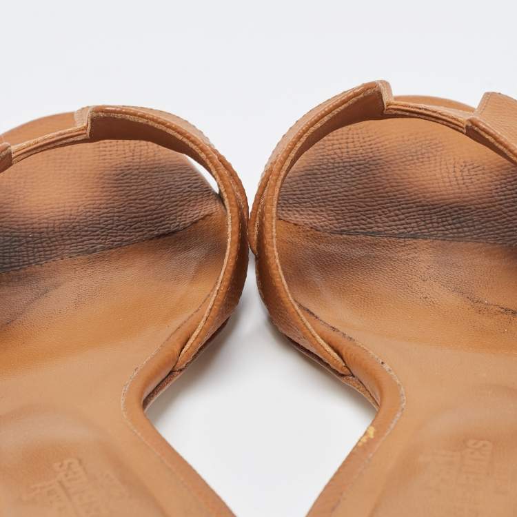 Pre Owned Hermes Brown Leather Oasis Slide Sandals Size 36.5