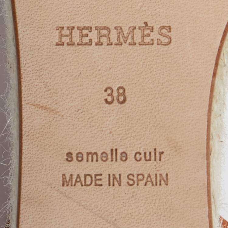 Pre Owned Hermes Brown Leather Ilana Wedge Espadrille Sandals Size 38