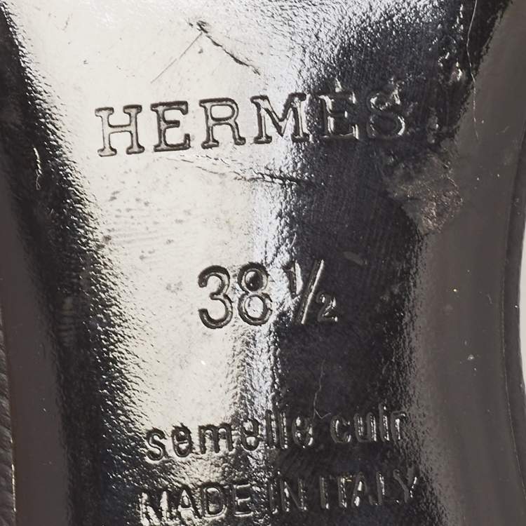 Pre Owned Hermes Black Leather Oasis Block Heel Slide Sandals Size 38.5