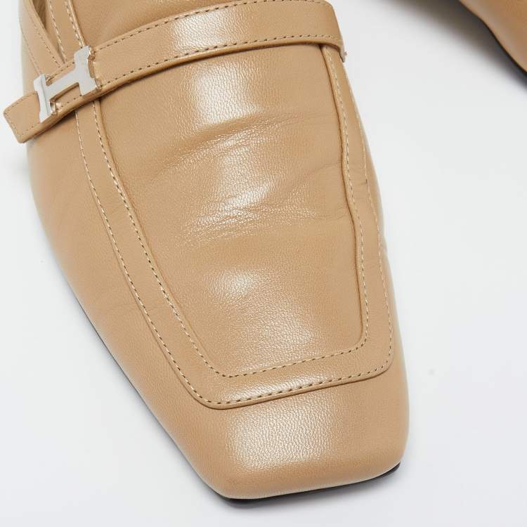 Pre Owned Hermes Beige Leather Groupie Mules Size 37