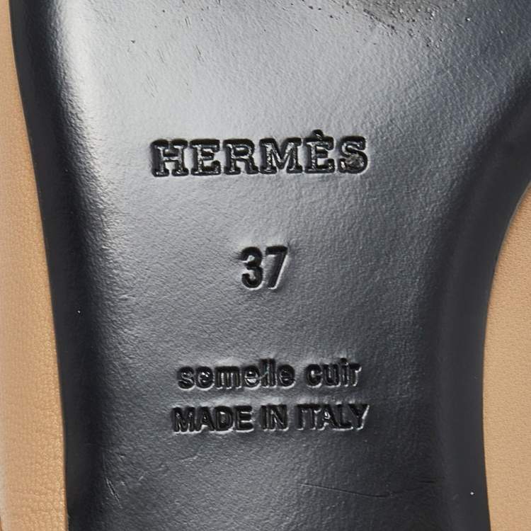 Pre Owned Hermes Beige Leather Groupie Mules Size 37