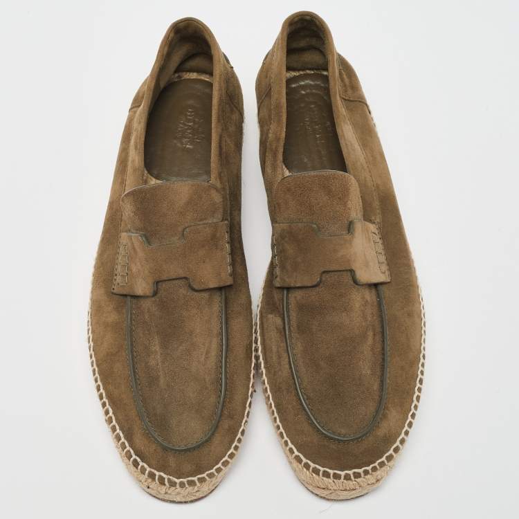 Pre Owned Hermes Olive Green Suede Trip Espadrille Flats Size 40